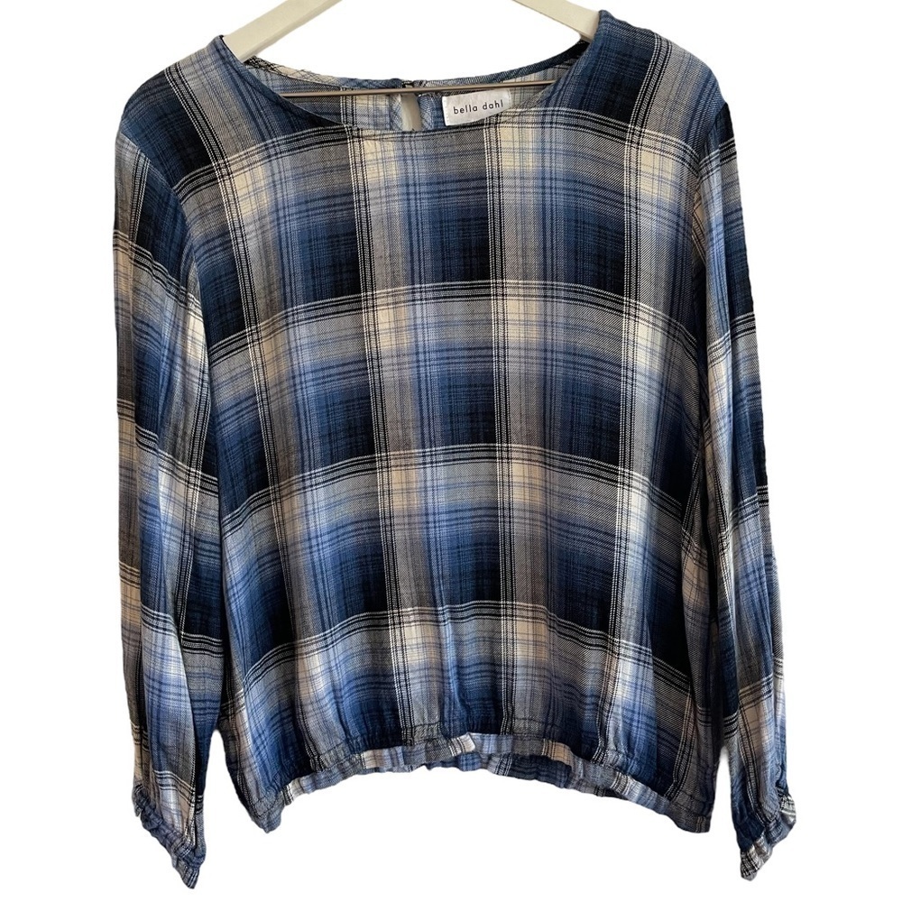Bella Dahl Blue Plaid Ruffle Top, Size L